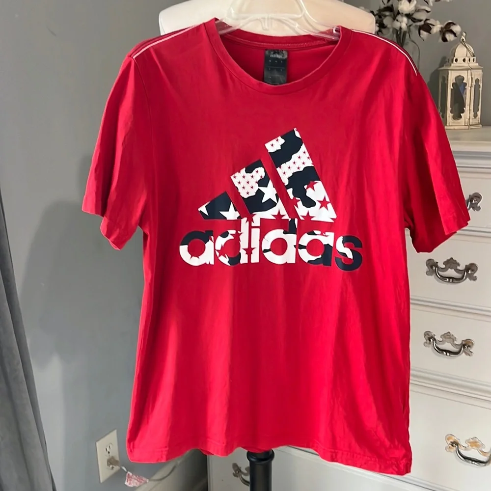 Adidas Red Short Sleeve Tshirt Mens Large Cotton Shirt